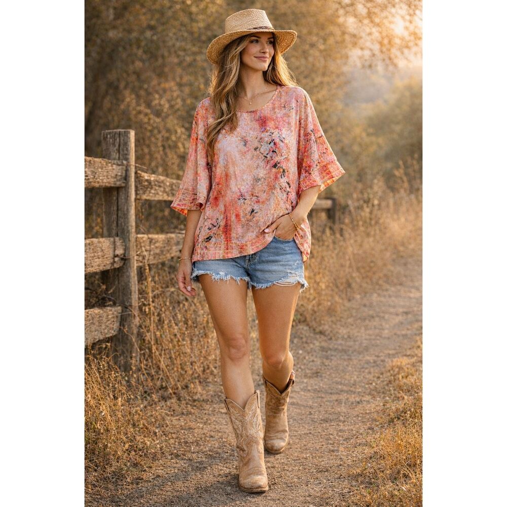 Tolani Collection Printed boho Blouse Short Sleeve Modal Women’s Medium NEW